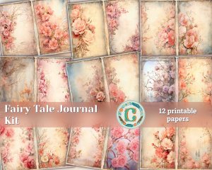 12 Papers | Dusty Rose Fairy Tale Watercolor Scrapbooking Background, Pastel Shabby Chic Ephemera, Printable Journaling Pages & Design Kit