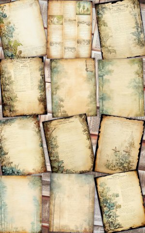 12 Papers | Fairy Tale Forest Vintage Scrapbooking Kit | Invitations, Journaling, Junk Journals | Watercolor Style, Shabby Chic