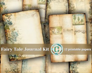 12 Papers | Fairy Tale Forest Vintage Scrapbooking Kit | Invitations, Journaling, Junk Journals | Watercolor Style, Shabby Chic