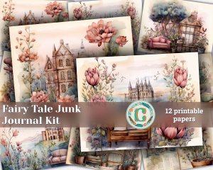 12 papers | Fairy Tale Watercolor Illustration Scrapbooking Kit | Shabby Chic Ephemera Journaling Kit | Printable Pages | Junk Journal Kit