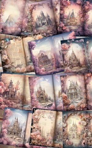 12 papers | Fairy Tale Crystal Princess Fantasy World Scrapbooking Kit | Shabby Chic Ephemera | Printable Pages | Junk Journal Kit