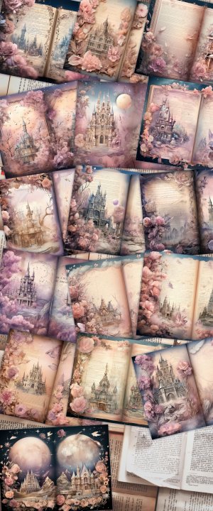 16 papers | Fairy Tale Crystal Princess Fantasy World Scrapbooking Kit | Shabby Chic Ephemera | Printable Pages, Junk Journal Supplies