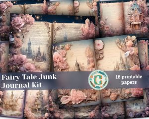 16 papers | Fairy Tale Crystal Princess Fantasy World Scrapbooking Kit | Shabby Chic Ephemera | Printable Pages, Junk Journal Supplies