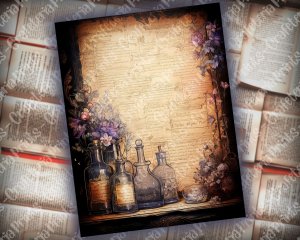 16 pages of Fairy Tale Night Potions Shabby Chic Ephemera Scrapbooking Background Watercolor Illustration - Intrinsic Details