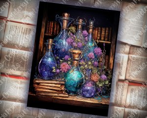 16 pages of Fairy Tale Night Potions Shabby Chic Ephemera Scrapbooking Background Watercolor Illustration - Intrinsic Details