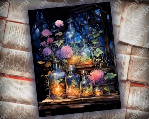 16 pages of Fairy Tale Night Potions Shabby Chic Ephemera Scrapbooking Background Watercolor Illustration - Intrinsic Details