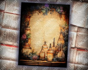 16 pages of Fairy Tale Night Potions Shabby Chic Ephemera Scrapbooking Background Watercolor Illustration - Intrinsic Details