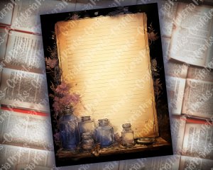 16 pages of Fairy Tale Night Potions Shabby Chic Ephemera Scrapbooking Background Watercolor Illustration - Intrinsic Details