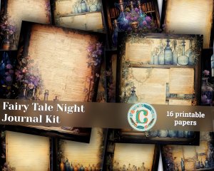 16 pages of Fairy Tale Night Potions Shabby Chic Ephemera Scrapbooking Background Watercolor Illustration - Intrinsic Details