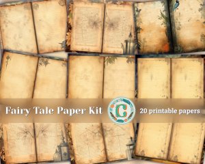 20 Papers | Fairy Tale Junk Journal Kit, Printable Shabby Chic Digital Paper, Scrapbooking Ephemera, Old Paper Designs, Journaling Kit