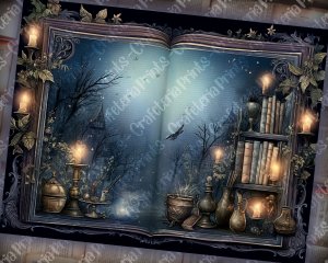 12 pages of fairy tale Night Potions shabby chic ephemera scrapbooking background, watercolor illustration, intrinsic details