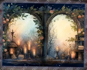 12 pages of fairy tale Night Potions shabby chic ephemera scrapbooking background, watercolor illustration, intrinsic details