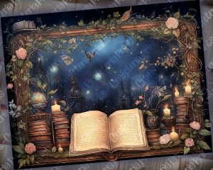 12 pages of Fairy Tale Night Potions Shabby Chic Ephemera Scrapbooking Backgrounds, Watercolor Illustration, Intrinsic Details