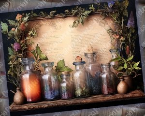 16 Papers | Fairy Tale Potions Background Nature Witch Potions Shabby Chic Ephemera Scrapbooking Papers | Printable Pages, Junk Journal Kit