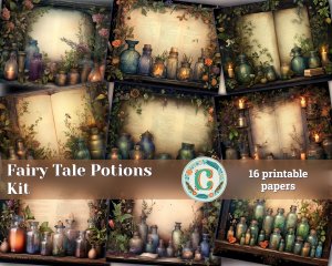 16 Papers | Fairy Tale Potions Background Nature Witch Potions Shabby Chic Ephemera Scrapbooking Papers | Printable Pages, Junk Journal Kit