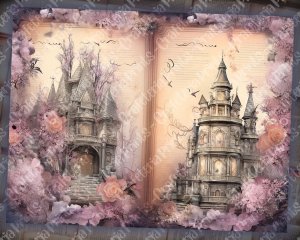 12 papers | Fairy Tale Crystal Princess Fantasy World | Shabby Chic Scrapbooking Kit with Vivid Colors and Ephemera | Junk Journaling