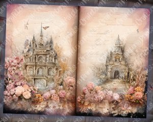 12 papers | Fairy Tale Crystal Princess Fantasy World | Shabby Chic Scrapbooking Kit with Vivid Colors and Ephemera | Junk Journaling