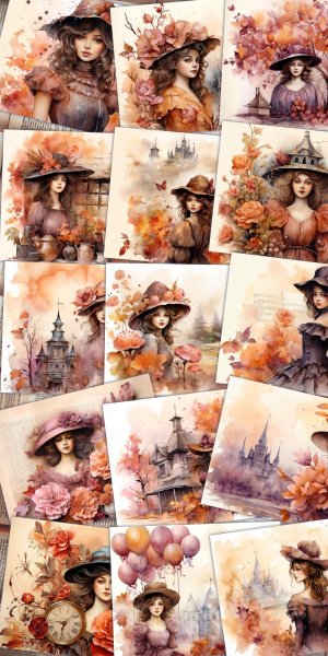 15 papers | Fairy Tale Watercolor Illustration Scrapbooking Kit | Shabby Chic Ephemera & Printable Pages | Junk Journal & Invitations