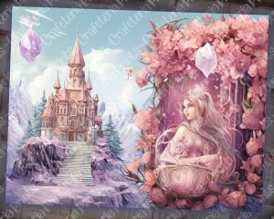 18 papers | Fairy Tale Crystal Princess Fantasy World Scrapbooking Kit & Printable Pages | Shabby Chic Ephemera, Vivid Colors