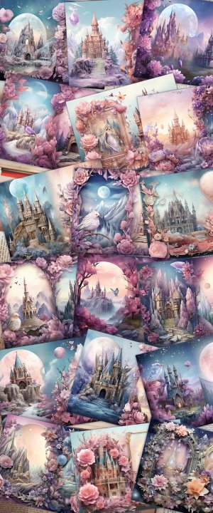 18 papers | Fairy Tale Crystal Princess Fantasy World Scrapbooking Kit & Printable Pages | Shabby Chic Ephemera, Vivid Colors