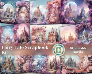 18 papers | Fairy Tale Crystal Princess Fantasy World Scrapbooking Kit & Printable Pages | Shabby Chic Ephemera, Vivid Colors