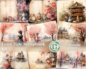 12 papers | Fairy Tale Watercolor Scrapbooking Kit | Shabby Chic Ephemera & Printable Pages | Journaling, Invitations, Designs