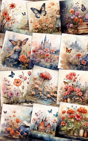 12 Papers | Fairy Tale Watercolor Illustration Scrapbooking Kit, Printable Pages, Shabby Chic Ephemera, Junk Journal Supplies