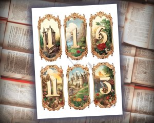 16 papers | Vintage Labels with Fairy Tale Elements | Old English Font | Scrapbooking Kit | Printable Paper | Junk Journal Kit