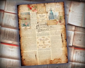 12 Papers | Fairy Tales Themed Scrapbooking Kit, Shabby Chic Printable Backgrounds, Junk Journal Papers, Watercolor Illustration Ephemera