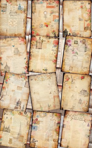 12 Papers | Fairy Tales Themed Scrapbooking Kit, Shabby Chic Printable Backgrounds, Junk Journal Papers, Watercolor Illustration Ephemera