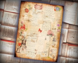 12 papers | Fairy Tales Dwarfes Themed Scrapbooking Kit with Intricate Watercolor Illustrations and Shabby Chic Ephemera | Printable Pages