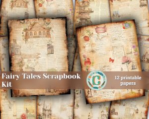 12 papers | Fairy Tales Dwarfes Themed Scrapbooking Kit with Intricate Watercolor Illustrations and Shabby Chic Ephemera | Printable Pages