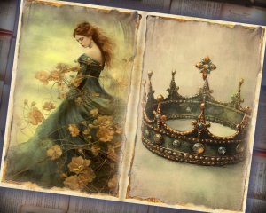 26 papers | Nostalgic Fairytale Crown Scrapbooking Kit, Delicate Pastel Printable Papers, Romantic Scenery Junk Journaling Set