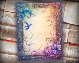 27 papers | Fairytale Art Nouveau Fantasy-Inspired Scrapbooking Kit, Magical Iridescent Border Printable Paper, Shabby Chic Journaling Pages