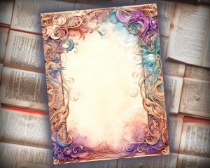 27 papers | Fairytale Art Nouveau Fantasy-Inspired Scrapbooking Kit, Magical Iridescent Border Printable Paper, Shabby Chic Journaling Pages