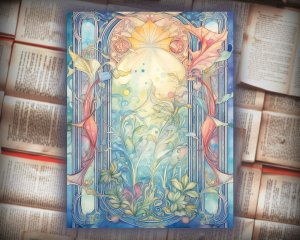 27 papers | Fairytale Art Nouveau Fantasy-Inspired Scrapbooking Kit, Magical Iridescent Border Printable Paper, Shabby Chic Journaling Pages