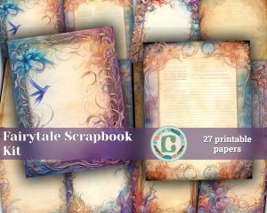 27 papers | Fairytale Art Nouveau Fantasy-Inspired Scrapbooking Kit, Magical Iridescent Border Printable Paper, Shabby Chic Journaling Pages