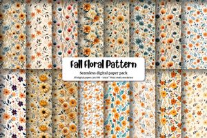 Fall Floral Seamless Pattern for Digital Paper, Autumn Backgrounds, Printable Clipart, Elegant Floral Design, High Quality Images