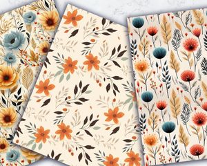 Fall Floral Seamless Pattern for Digital Paper, Autumn Backgrounds, Printable Clipart, Elegant Floral Design, High Quality Images