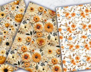 Fall Floral Seamless Pattern for Digital Paper, Autumn Backgrounds, Printable Clipart, Elegant Floral Design, High Quality Images