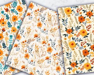 Fall Floral Seamless Pattern for Digital Paper, Autumn Backgrounds, Printable Clipart, Elegant Floral Design, High Quality Images