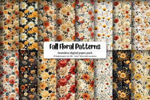 Fall Flowers Digital Paper, Autumn Floral Clipart, Greenery Watercolor Seamless Pattern for Crafts, Scrapbooking, and DIY Projects