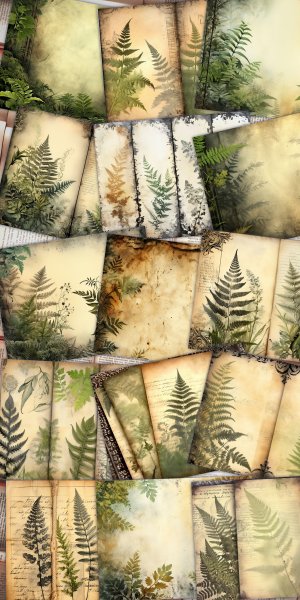 Basic Fern Digital Paper for Junk Journals, Botanical Background, Forest Junk Journal Paper, Printable Digital Kit, Perfect for Invitations