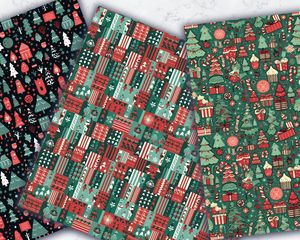 Digital Pattern Paper with Seamless Red and Green Christmas Elements for Festive Crafts, Scrapbooking, and Holiday Decorations