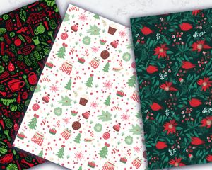 Digital Pattern Paper with Seamless Red and Green Christmas Elements for Festive Crafts, Scrapbooking, and Holiday Decorations