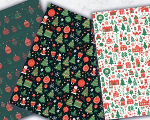 Digital Pattern Paper with Seamless Red and Green Christmas Elements for Festive Crafts, Scrapbooking, and Holiday Decorations