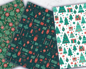 Digital Pattern Paper with Seamless Red and Green Christmas Elements for Festive Crafts, Scrapbooking, and Holiday Decorations