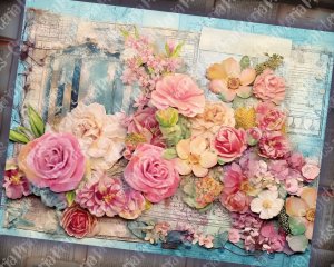 20 Pages of Floral Collage Background, Vivid Colors, Shabby Chic Ephemera for Scrapbooking, Invitations, Digital Planners, Journaling