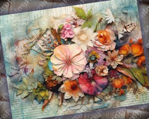 20 Pages of Floral Collage Background, Vivid Colors, Shabby Chic Ephemera for Scrapbooking, Invitations, Digital Planners, Journaling