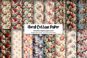 Rustic Country Cottage Floral Texture Digital Pattern Paper, Vintage Shabby Chic Seamless Background for Crafts, Scrapbooking